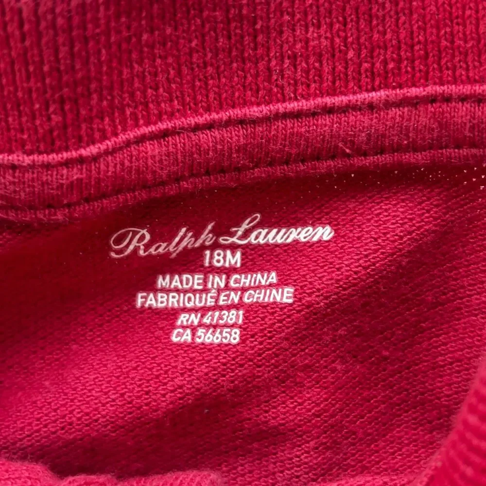 Ralph Lauren 18M Red Polo Romper Pony Logo Cotton Collared Outfit